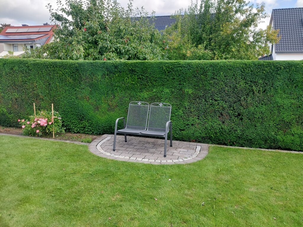 Es soll perfekt sein. Zuvor haben wir die Hecke im Hintergrund geschnitten.